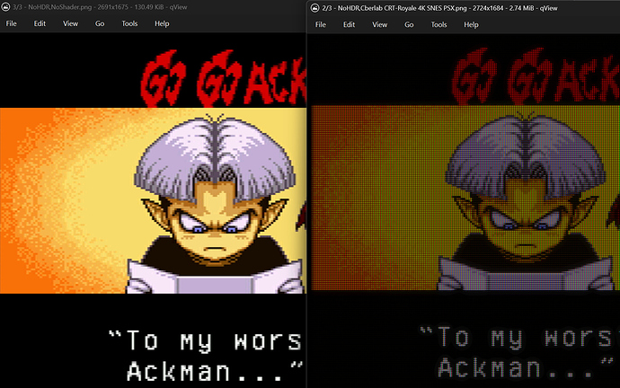 No HDR, No Shader Left -- NoHDR, Cyberlab CRT Ryale 4K SNES PSX Right