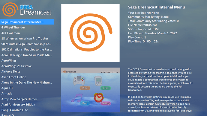 Sega Dreamcast Internal Menu