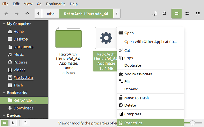 Retroarch app image on linux mint