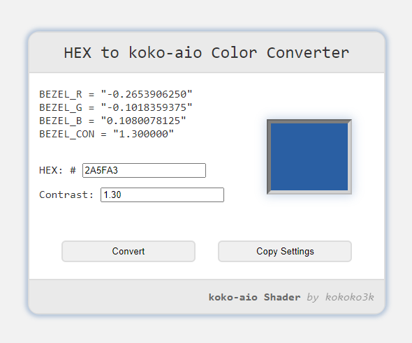 HEX to koko-aio Color Converter
